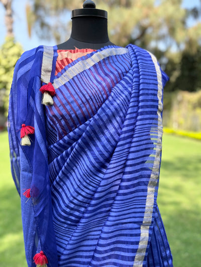 Spunky Diva Blue Organza Cotton Chanderi Saree