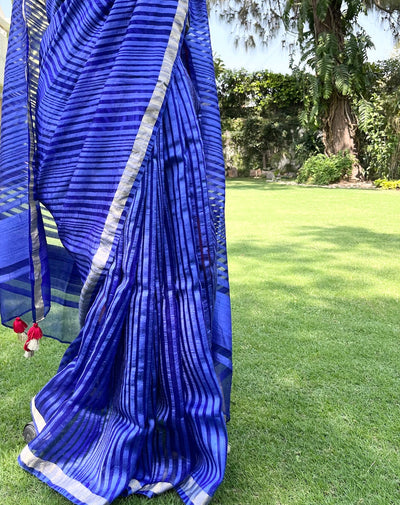 Spunky Diva Blue Organza Cotton Chanderi Saree