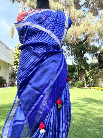 Spunky Diva Blue Organza Cotton Chanderi Saree