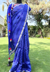 Spunky Diva Blue Organza Cotton Chanderi Saree