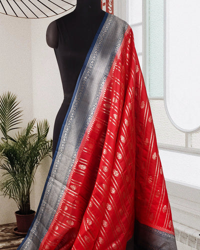 Red & Blue Chinya Silk Sari