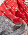Red & Blue Chinya Silk Sari