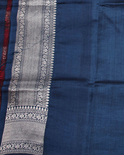 Red & Blue Chinya Silk Sari