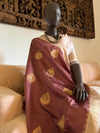 Zuri Brown & Peach Chinya Silk Sari