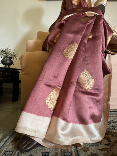Zuri Brown & Peach Chinya Silk Sari