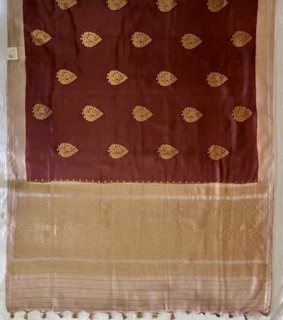 Zuri Brown & Peach Chinya Silk Sari