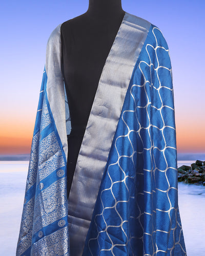 Lapis Lazuli Blue Chinya Silk Sari