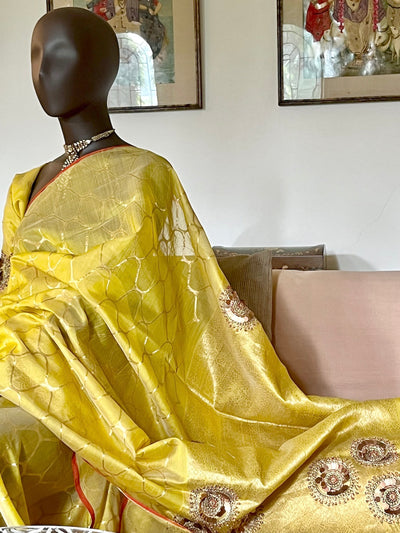 Ambika Yellow Chanderi Embroidered Sari