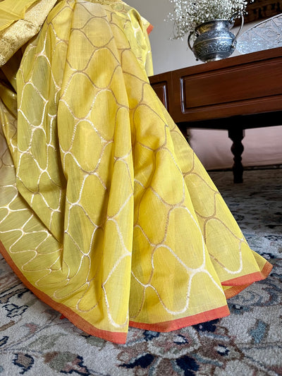 Ambika Yellow Chanderi Embroidered Sari