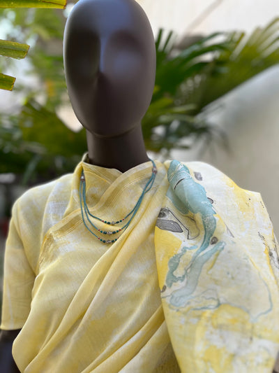 Nevada Yellow Hand Painted Cotton Saree