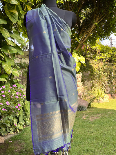 Bellflower Peacock Blue Crepe Silk Dupatta