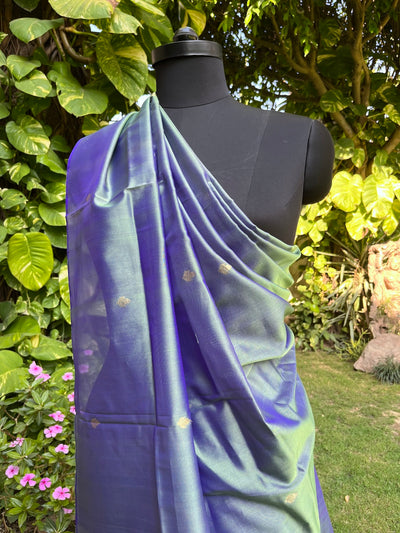 Bellflower Peacock Blue Crepe Silk Dupatta