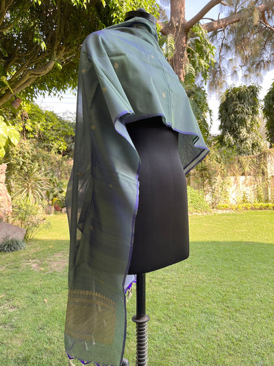 Bellflower Peacock Blue Crepe Silk Dupatta