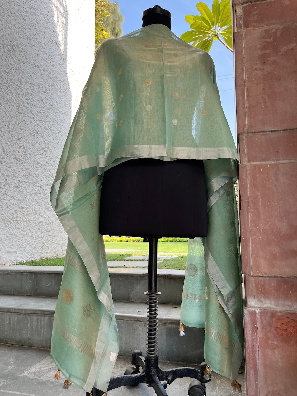Sea Green Cotton Tissue Chanderi Dupatta