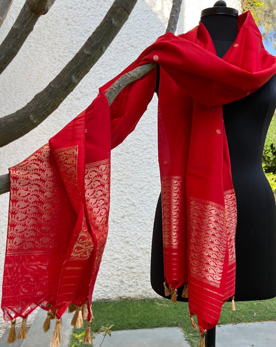 Alpana Red Booti Silk Dupatta