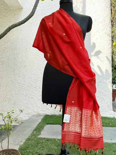 Alpana Red Booti Silk Dupatta