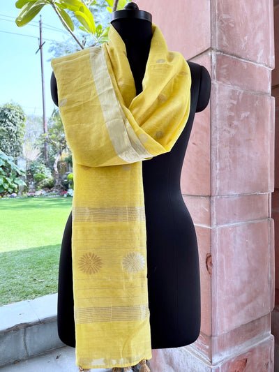 Yellow Cotton Tissue Chanderi Dupatta