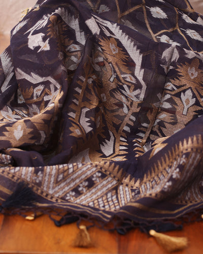 Madhavi Nilambari Blue Cotton Jamdani Saree