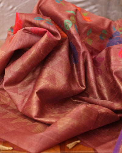 Chahar Bagh Brown Tussar silk Jamdani Saree