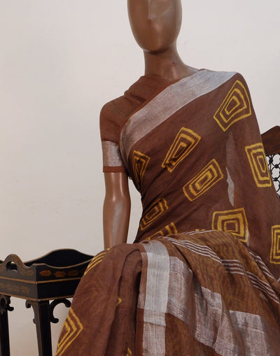 Love Tie & Dye Brown & Yellow Linen Saree