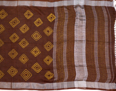 Love Tie & Dye Brown & Yellow Linen Saree