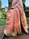 Indian Summer Peach & Green Kaduwa Linen Saree