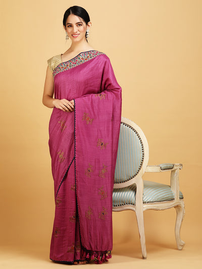 Magenta Kashmiri Matka Georgette Saree