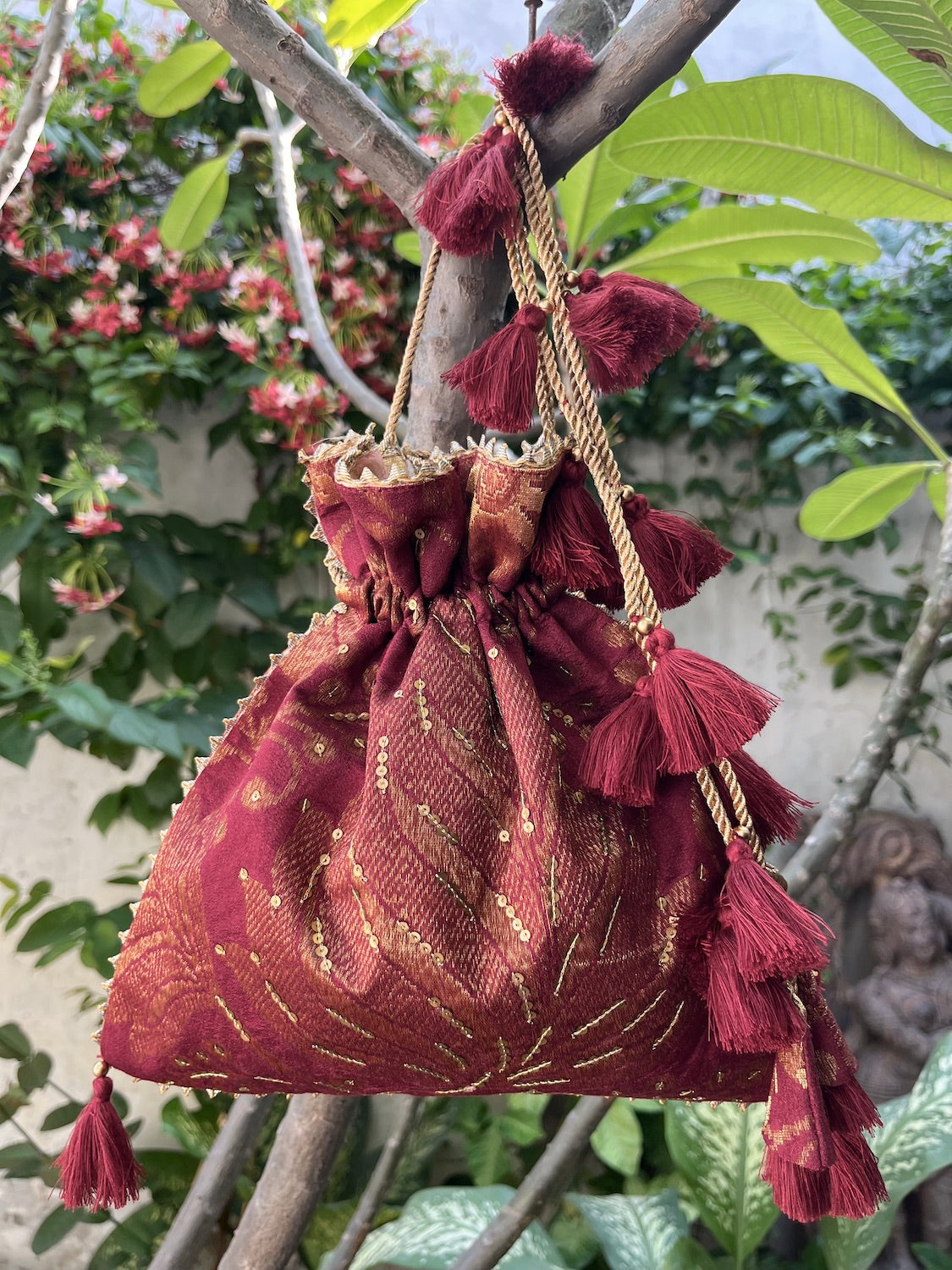 Mangla Gauri Maroon antique Brocade Potli