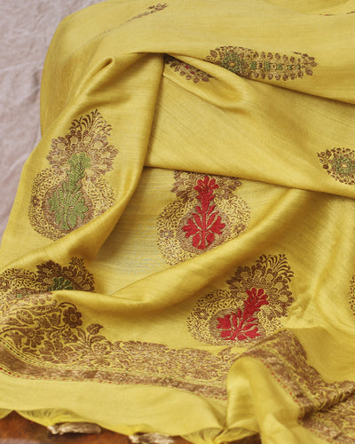 Devranjani Mehendi Yellow Kalgi Matka Georgette Saree
