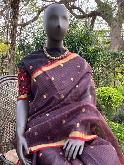 Secret Rendezvous Black Checks Chanderi Saree
