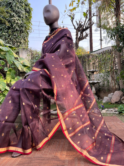 Secret Rendezvous Black Checks Chanderi Saree