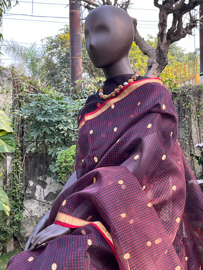 Secret Rendezvous Black Checks Chanderi Saree