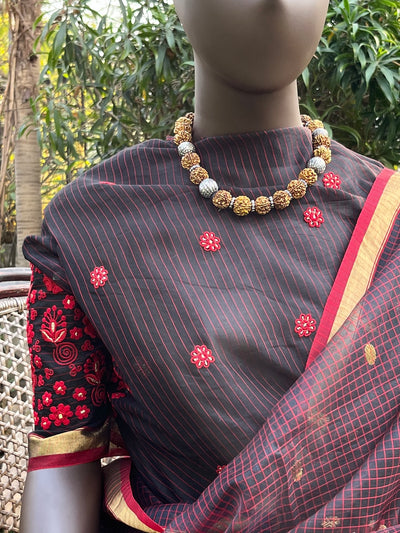Secret Rendezvous Black Checks Chanderi Saree