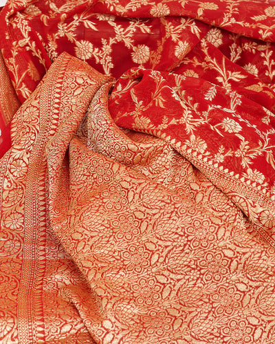 Sindoora Red Khaddi Georgette Sari