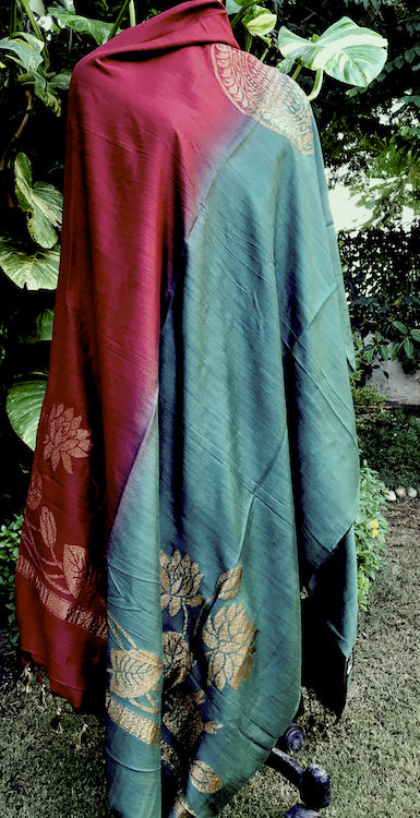 Burgundy and Green Matka Georgette Dupatta