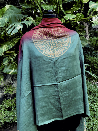 Burgundy and Green Matka Georgette Dupatta