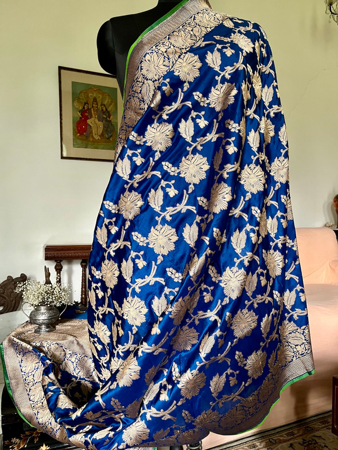 Haveli Royal Blue Jangla Silk Dupatta