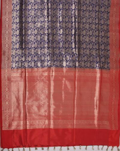 Ujjayanta Navy Blue & Red Katan Silk Saree