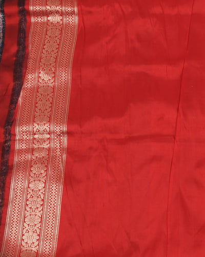 Ujjayanta Navy Blue & Red Katan Silk Saree