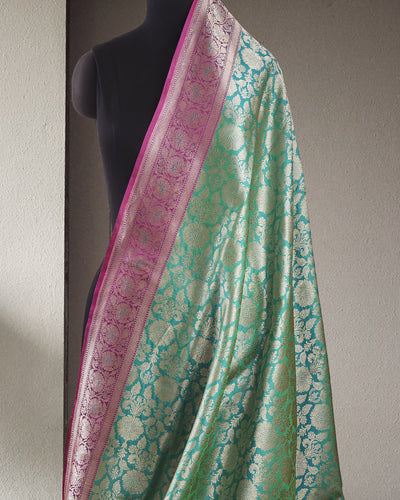 Hazrat Mahal Sea Green & Purple Brocade Silk Saree
