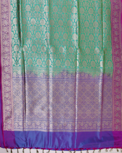Hazrat Mahal Sea Green & Purple Brocade Silk Saree