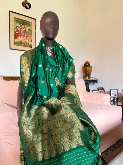 Vindhyavasini Green Chanderi Silk Sari