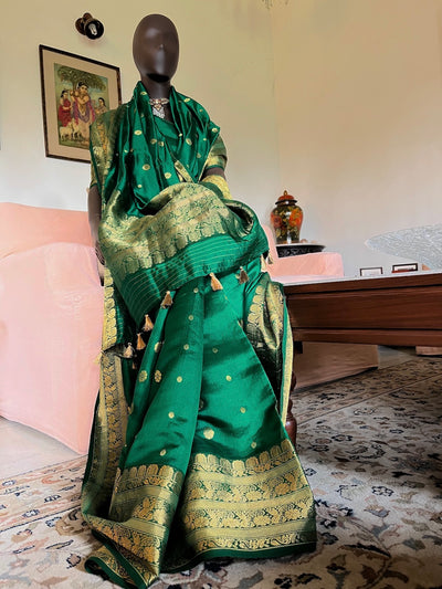 Vindhyavasini Green Chanderi Silk Sari