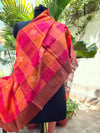 Gangaur Orange & Pink Checks Silk Dupatta