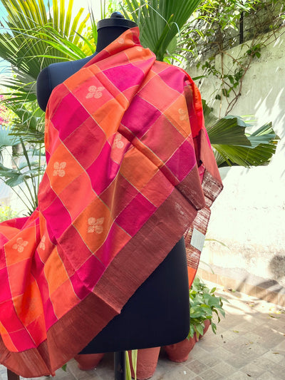 Gangaur Orange & Pink Checks Silk Dupatta