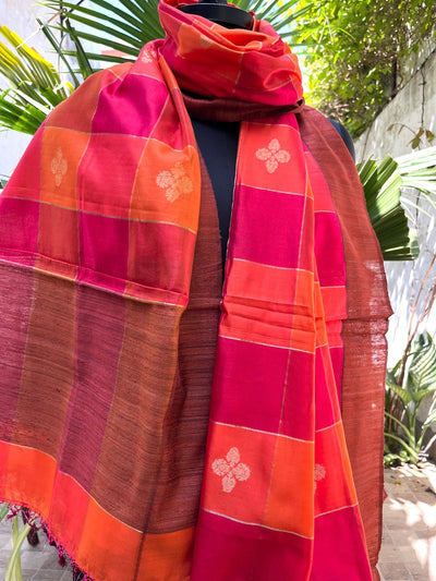 Gangaur Orange & Pink Checks Silk Dupatta