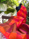 Gangaur Orange & Pink Checks Silk Dupatta