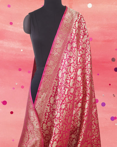 Rani Pink Shikargah Jaal Silk Saree