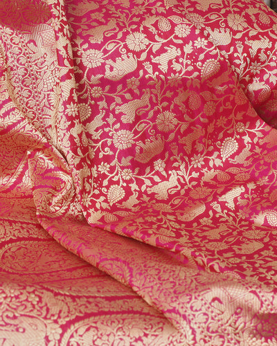 Rani Pink Shikargah Jaal Silk Saree