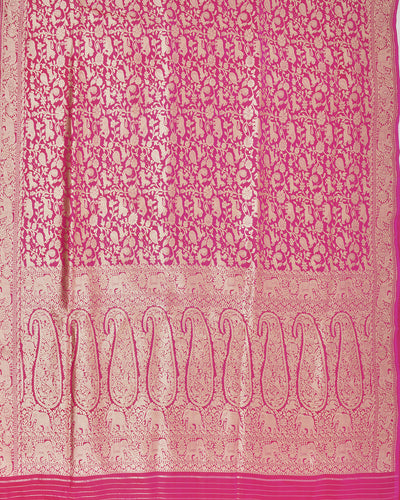 Rani Pink Shikargah Jaal Silk Saree